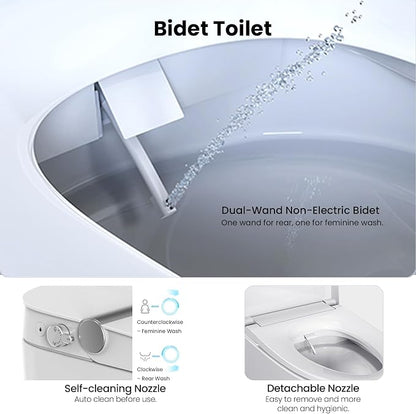 R&T W5203-2 Tankless Smart Toilet Touchless Auto Flush 1.1/1.6 GPF Dual Flush, Battery-Operated One-Piece Intelligent Toilet for Bathroom, Foot Kick & Manual, Non-Electric Bidet
