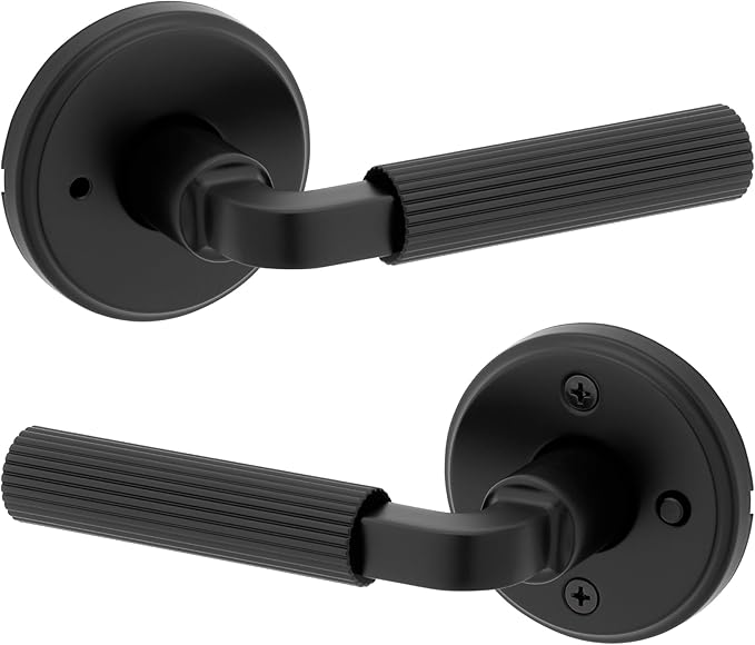 Kwikset Mirada Interior Round Privacy Door Handle with Lock, Door Lever for Bathroom and Bedroom, Matte Black Reversible Keyless Push Button Lock Door Lever
