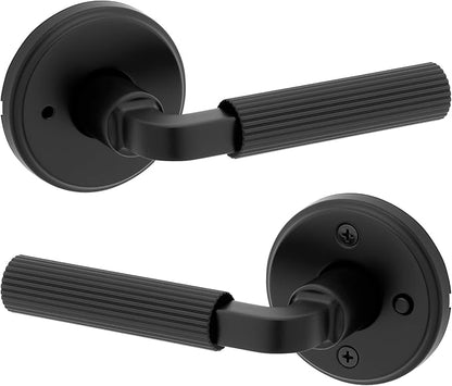 Kwikset Mirada Interior Round Privacy Door Handle with Lock, Door Lever for Bathroom and Bedroom, Matte Black Reversible Keyless Push Button Lock Door Lever