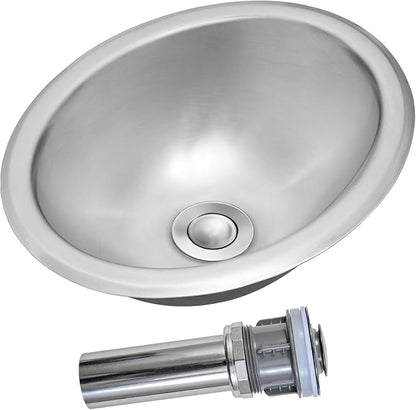 LQS Small RV Sink, 13.39 x 10.63 Inch Stainless Steel RV Bathroom Sink | Oval Small Sink for RV Bathrooms, Camper Kitchens and Bars, 5.12-Inch Depth with Stainless Steel Drain Assembly Included