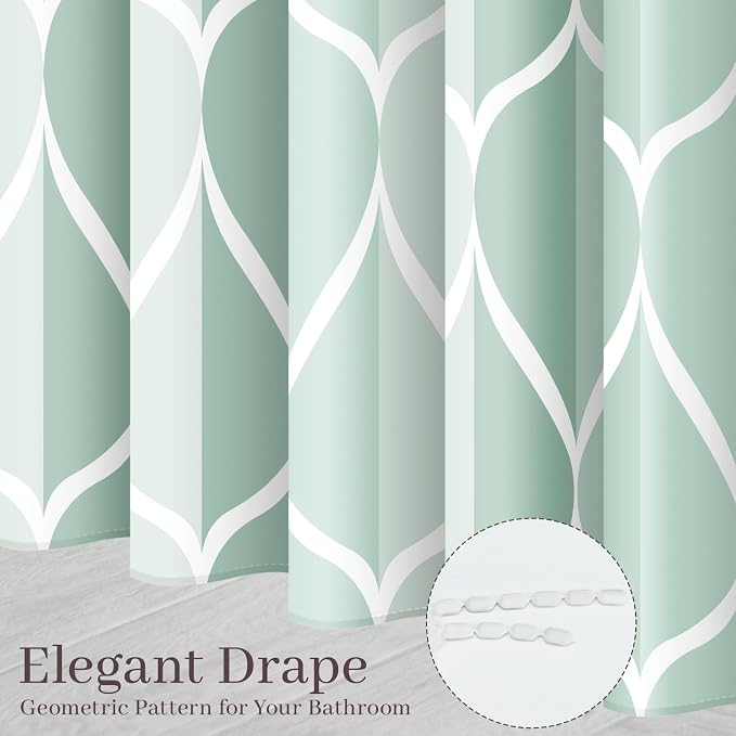 Gelbchu Geometric Shower Curtain for Bathroom, Light Green, 72x72 Inch | with Hooks, Premium Polyester, Quick Dry, Water Repellent, Machine Washable, Rustproof Grommets, Modern Minimalist
