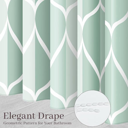 Gelbchu Geometric Shower Curtain for Bathroom, Light Green, 72x72 Inch | with Hooks, Premium Polyester, Quick Dry, Water Repellent, Machine Washable, Rustproof Grommets, Modern Minimalist