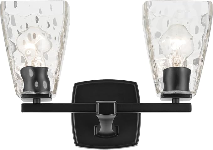 Kichler Marant 14.25" 2-Light Vanity Light with Clear Water Glass in Black, for Bathroom, Powder Room, Over a Mirror, (14.25" W x 9.5" H), 55215BKWTR