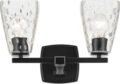 Kichler Marant 14.25" 2-Light Vanity Light with Clear Water Glass in Black, for Bathroom, Powder Room, Over a Mirror, (14.25" W x 9.5" H), 55215BKWTR