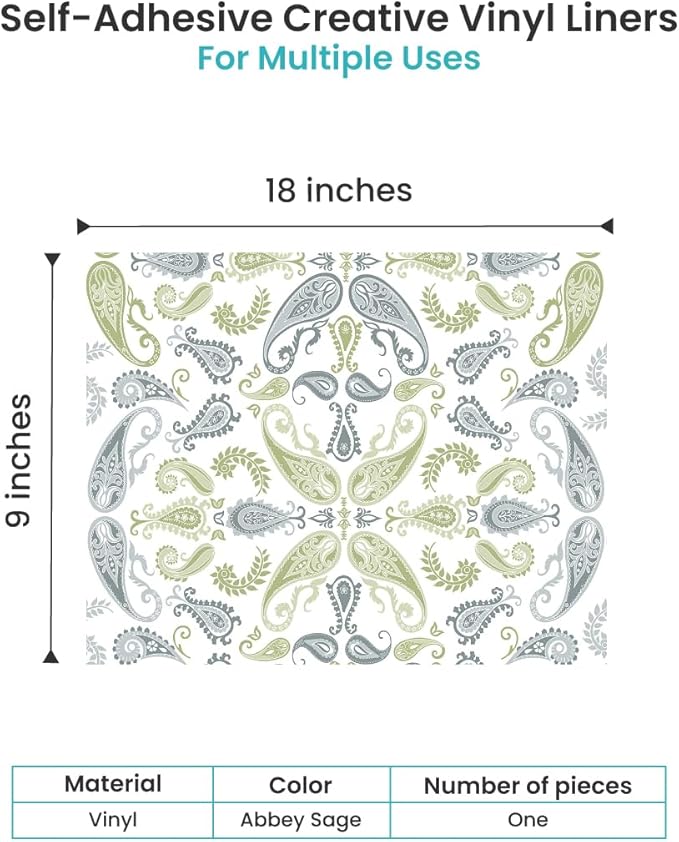 Con-Tact Brand Creative Covering, Self-Adhesive Shelf Multi-Purpose Vinyl Drawer Liner, Easy to Use and Apply, 18" x 9', Abbey Sage (Pack of 2)