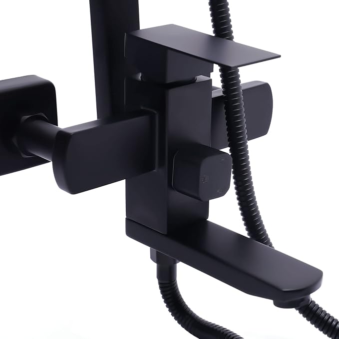 Black Shower System with Shower Head, Adjustable Shower Panel, 360 Rotated Air Pressurization Rain Shower Set, Complete for Homes & Swimming Pools