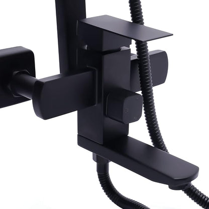 Black Shower System with Shower Head, Adjustable Shower Panel, 360 Rotated Air Pressurization Rain Shower Set, Complete for Homes & Swimming Pools