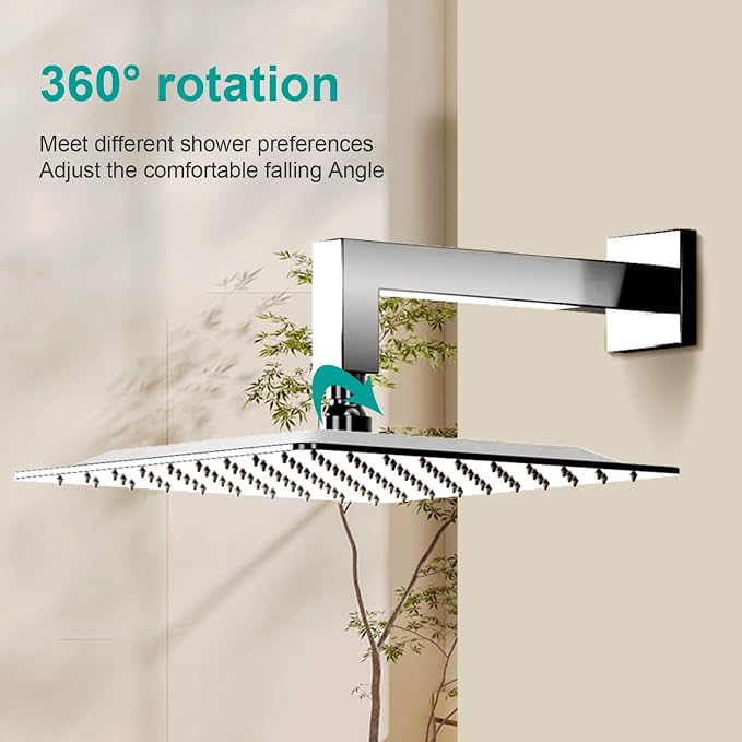 Square Rain Shower Head, High Flow Stainless Steel,Work with any decorative style，All Metal Rainfall Shower Head (Chrome, 10)
