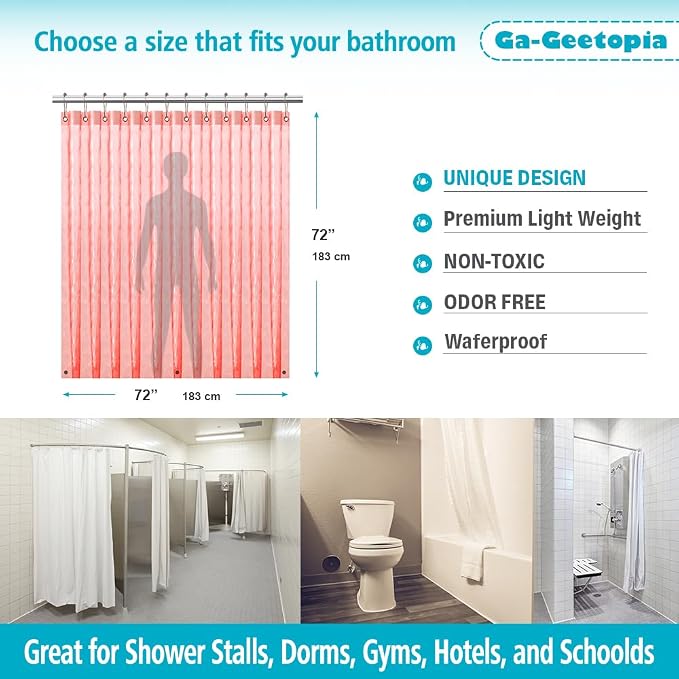 Ga-Geetopia EVA 3D Coral Pearl Water Cube Plastic Shower Curtain Liner - Premium Light Weight 72" x 72" Red Bathroom Shower Showroom Curtain Liner with Rustproof Metal Gromments and Weighted Magnet
