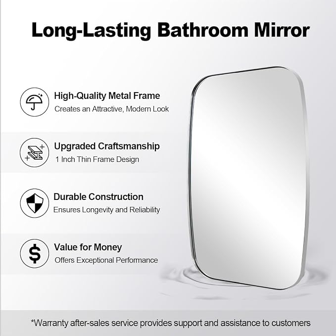 Chrome Oblong Mirror, 36x40 Inch Polished Chrome Oval Mirror for Bathroom with Stainless Steel Metal Frame, Wall Mouned for Bathroom, Living Room, Entryway