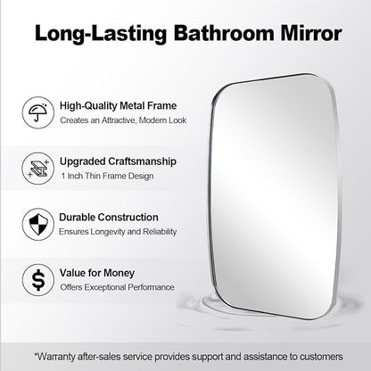 Oval Mirror for Bathroom, 20x30 Polished Chrome Oblong Bathroom Mirror for Vanity with Stainless Steel Metal Frame, Modern Anti Rust Wall Mounted