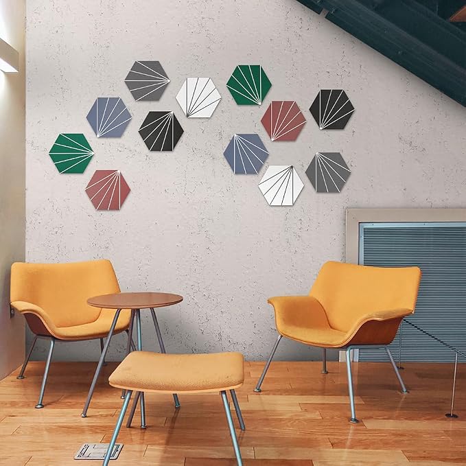 AULIGET Flower Vintage Hexagon Tile Peel and Stick Backsplash, 6"x7" Self Adhesive Wall Tiles in Grey (Pack of 45)
