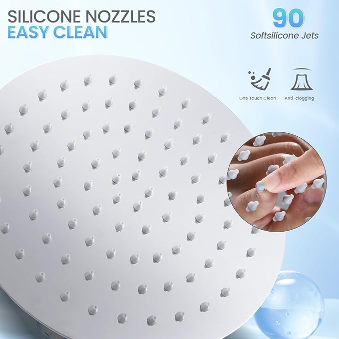 8 Inch Rain Shower Head Chrome, Round Rainfall Shower Heads with 90 Anti-Clog Silicone Nozzles, All Metal Stainless Steel Ceiling Mount