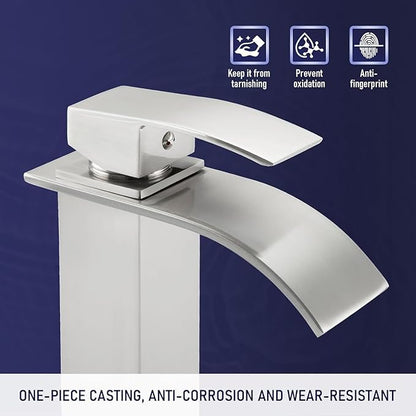 Gappo Waterfall Bathroom Faucet Brushed Nickel Single Handle Single Hole Sink Faucet Commercial