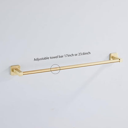 Brusehd Light Gold Bathroom Hardware Set 4 Pieces,Bathroom Accessories Set Stainless Steel Wall Mounted, Hand Towel Bar, Towel Ring, Robe Towel Hooks,Toilet Paper Holder,Towel Bar Set, 23.6 Inch…