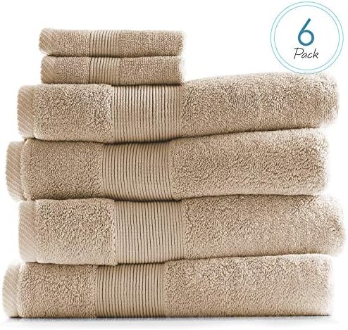 Hearth & Harbor Bath Towels for Bathroom - 100% Ring Spun Cotton Luxury Bathroom Towels - Ultra Soft & Highly Absorbent, Bath Towels Set of 6 - Beige Cream