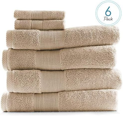 Hearth & Harbor Bath Towels for Bathroom - 100% Ring Spun Cotton Luxury Bathroom Towels - Ultra Soft & Highly Absorbent, Bath Towels Set of 6 - Beige Cream