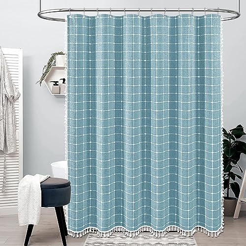 BTTN Teal Boho Farmhouse Linen Heavy Duty Shower Curtain, 72x72, Turquoise