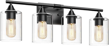 4-Light Bathroom Light Fixtures,Black Bathroom Vanity Light,Bathroom Lights Over Mirror with Clear Glass Shade,Modern Sconce Wall Lighting for Mirror Bedroom Vanity Hallway