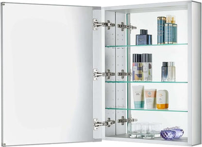 24" x 30" Bathroom Medicine Cabinet, Aluminum Bathroom Vanity, Recessed Medicine Cabinet/Surface Mount, Left and Right Hand Hinged, Mirrored Interior