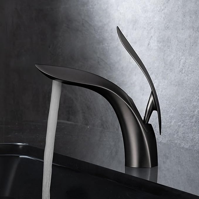 BiaoTeng Faucets for Bathroom Sinks One Hole High Hot and Cold Single Handle Bathroom Sink Faucets Brass Grey