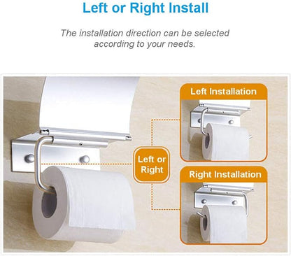 Toilet Paper Holder Wall Mounted with Phone Shelf Tray for Bathroom Restroom Hotel,Aluminum TP Holder Wall Mount with Cover Lid Metal Modern Rust Free Universal Tissue fit Mega Roll, Matte Silver | With Cover Lid, Cat Proof, Aluminum Metal, Rustproof, ...