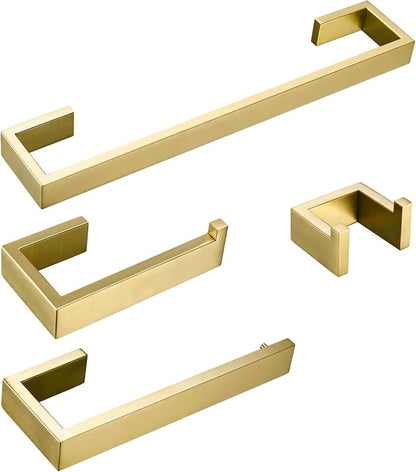BAGNOLUX Brushed Gold Towel Bar, Bath Towel Holder 304 Stainless Steel, Towel Racks for Bathroom, Square Bathroom Accessories Set Towel Bar Set Heavy Duty, Brushed Brass