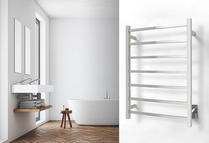 WarmlyYours Tahoe Heated Towel Rack, 7 Bars, Polished Stainless Steel | Hardwired 120V heated towel rack for spa-like bathroom comfort, 427 BTU/hr, energy-efficient towel drying