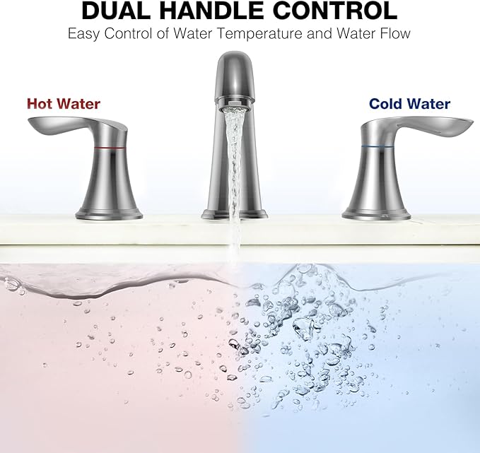 Bathroom Faucet, 8 Inch Bathroom Faucets for Sink 3 Hole, Widespread Brushed Nickel Bathroom Faucet with Pop up Drain and cUPC Lead-Free Hose (Brushed Nickel)