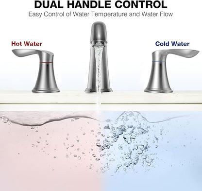 Bathroom Faucet, 8 Inch Bathroom Faucets for Sink 3 Hole, Widespread Brushed Nickel Bathroom Faucet with Pop up Drain and cUPC Lead-Free Hose (Brushed Nickel)
