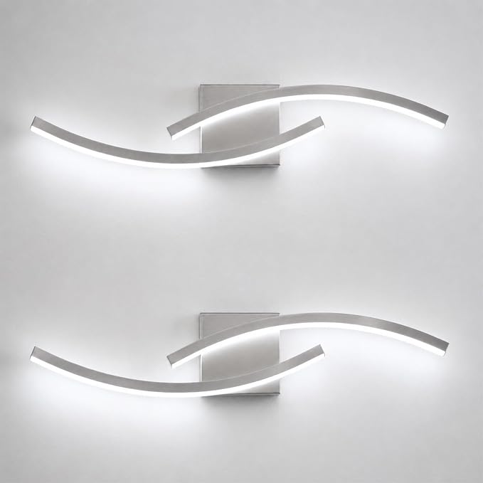 23.62 inch Modern Bathroom Vanity Light Brushed Nickel Lights Fixtures 5500K Led Bathroom Light Fixture Over Mirror Modern Wall lamp for Cabinet Hallway,2 Packs