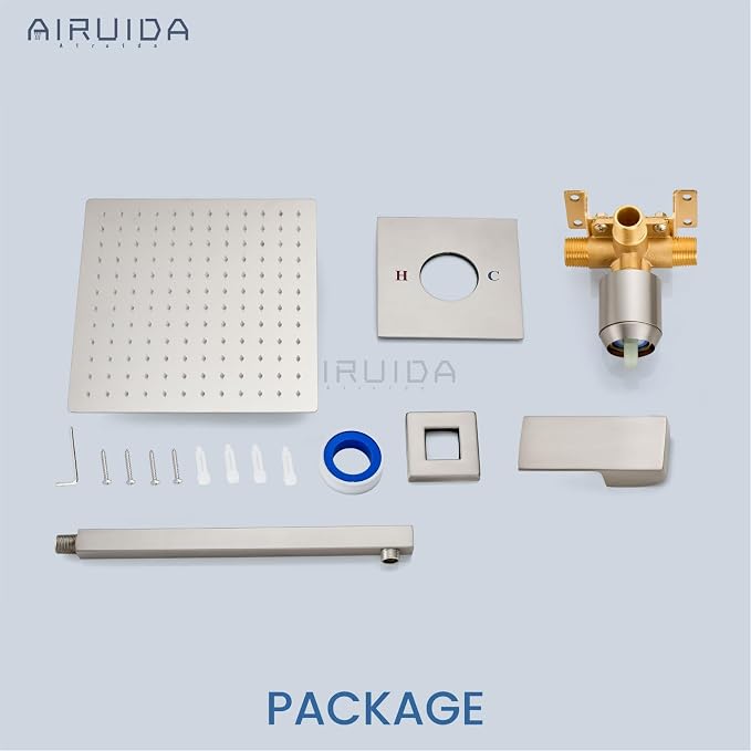 Airuida Shower Faucet Set,10 Inch Shower Valve Kit,Brushed Nickel | Male Threads,Rough-in Valve Shower Trim Kit,Single Handle Control Shower Set