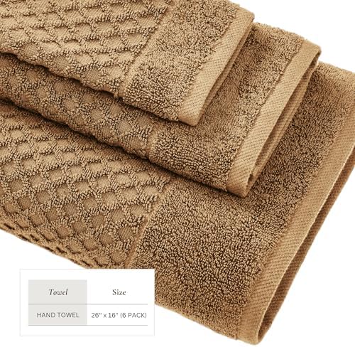 Great Bay Home Hand Towels - 100% Cotton 6 Pack 26x16 Hand Towel Set - Absorbent, Durable, Quick-Dry Towels for Bathroom (Mocha)