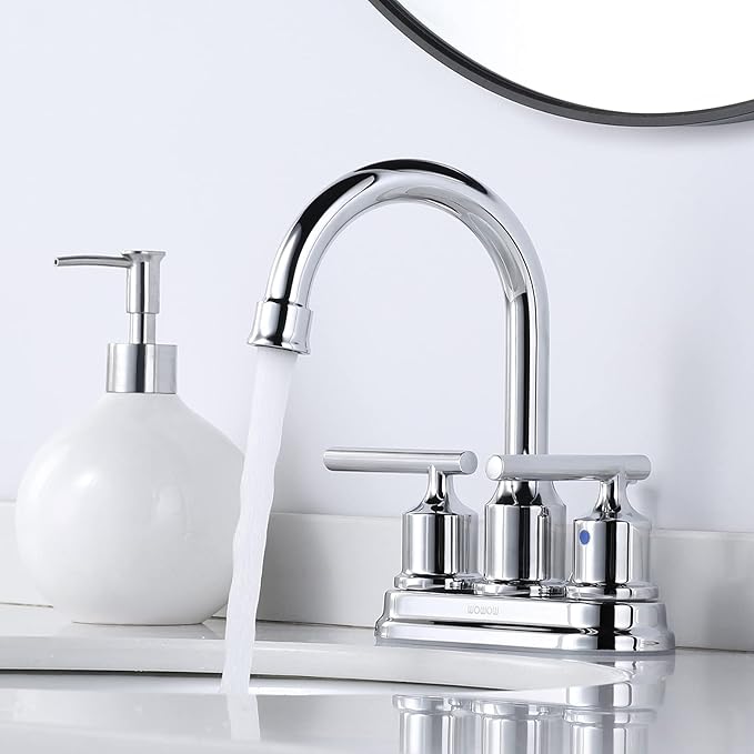 WOWOW Chrome Bathroom Faucet 3 Hole Bathroom Sink Faucet 2 Handle Faucet Centerset 4 inch Vanity Faucet Modern Water Tap with Lift Rod Drain Stopper and Supply Lines