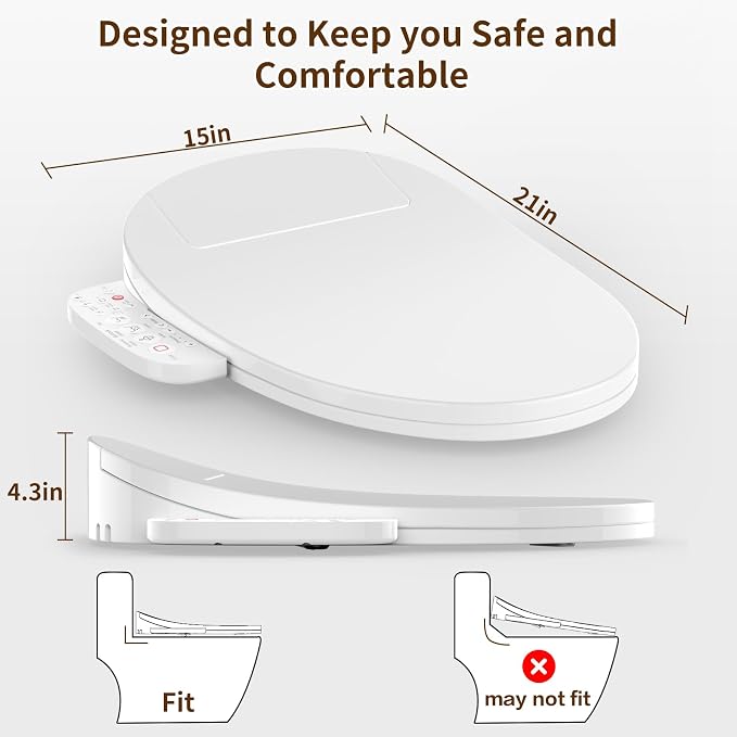 Bidet Toilet Seat with Side Controls, Instant Warm Water, Heated Seat, Warm Air Dryer, Self-Cleaning Stainless Steel Nozzles, Night Light, Soft Closed Lid, Requires Electricity, Elongated