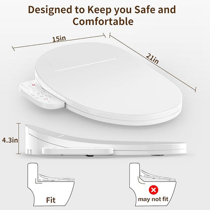 Bidet Toilet Seat with Side Controls, Instant Warm Water, Heated Seat, Warm Air Dryer, Self-Cleaning Stainless Steel Nozzles, Night Light, Soft Closed Lid, Requires Electricity, Elongated