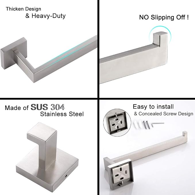 TURS 4 Pieces Bathroom Hardware Accessories Set Brushed Towel Holder Set,Wall Mounted,Premium Stainless Steel.Q7BRP4-40CM