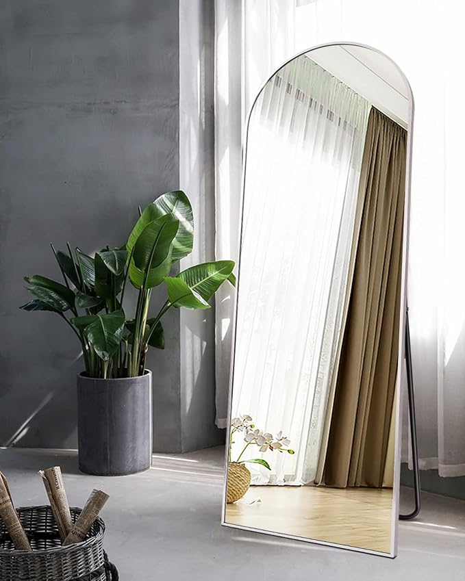 Dewfig Mirror Full Length, 64"X21" Arched Floor Mirror, White | Aluminum Alloy Frame Full Body Mirror, HD Shatterproof Tempered Glass, Lean/Stand/Wall for Living Room,Bedroom, Dressing Room