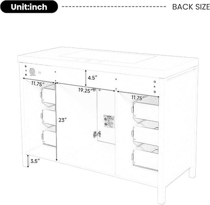 48" Single Bathroom Vanity with Sink Combo, Modern Bathroom Sink Cabinet with 2 Soft Closing Doors and 8 Drawers, Wood Vanity Set with Resin Basin, Freestanding, White