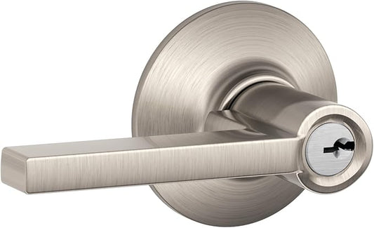 Schlage F51A LAT 619 Latitude Door Lever, Keyed Entry Lock, Satin Nickel