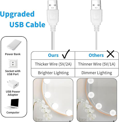 LED Vanity Mirror Lights with 12 Stick On Dimmable Bulbs, 3000K 4500K 6500K & 10 Brightness Levels Adjustable, Plug in USB Cable, Hollywood Style Mirror Lights for Makeup Desk Bathroom Dressing Room