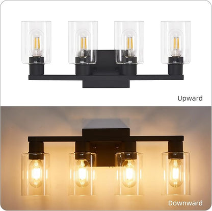Black Vanity Lights for Bathroom 4 Light Bathroom Vanity Light Classic Bathroom Lighting Fixtures Over Mirror Farmhouse Vanity Lights with Clear Glass Shade