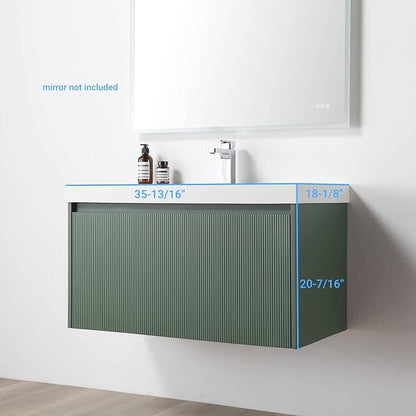 Blossom 36 Inch Bathroom Vanity with Sink, All Wood Wall Mounted Floating Bathroom Vanity Cabinet with Acrylic Sink, Bathroom Sink Cabinet w/Soft-Close Drawer, Modern Style Vanities, Aventurine Green
