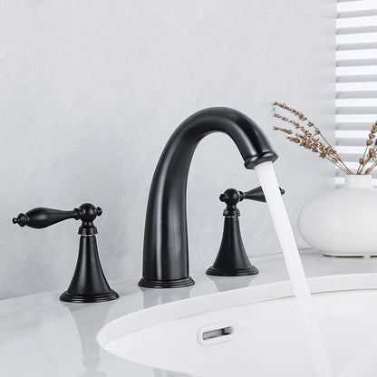 SaniteModar Matte Black Bathroom Sink Faucet,Brass Bathroom Faucet 3 Hole,Widespread Bathroom Faucet for Sink 3 Hole,2 Handles Design with Water Supply Lines