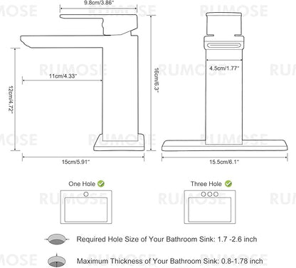 RUMOSE Brushed Nickel Bathroom Faucets Set with Pop Up Drain Single Handle Bathroom Sink Faucet 1 & 3 Hole Waterfall Spout Vanity Faucet Kit with Deck Plate RV Lavatory Basin Faucet, Stainless Steel