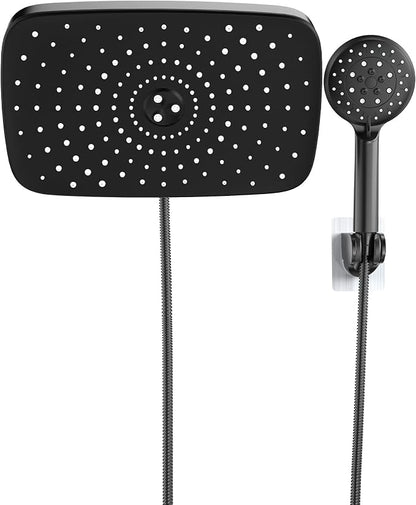 Veken 11.8“ Rain Shower Head with Handheld,Dual High Pressure Shower Heads | 5-mode Hand Held Spray with Hose,Wide Detachable Rainfall,Dual Showerhead Combo,Bathroom Accessories,Easy Install,Decor,Black
