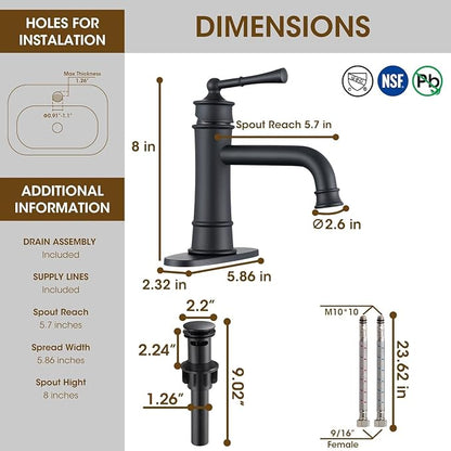 Antique Brass Bathroom Faucet,Matte Black Bathroom Sink Faucet | 1 or 3 Hole, With Pop Up Drain & Supply Lines Included, Ideal for Vanity, Lavatory, RV, Farmhouse