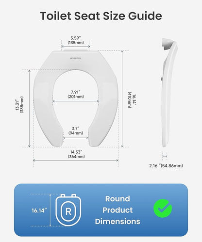 WSSROGY Commercial Round Plastics White Toilet Seat Front Open, Heavy-Duty up to 550lbs,Grip-Tight Bumpers, Quick-Attach Hardware for Easy Clean