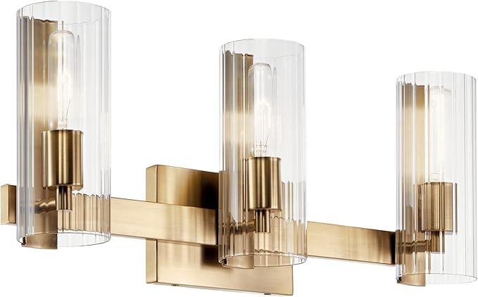 Kichler Jemsa 3 Light Vanity, Modern Light with Clear Fluted Glass in Champagne Bronze for Bathroom or Powder Room (9.75" x 22.75"), 55168CPZ
