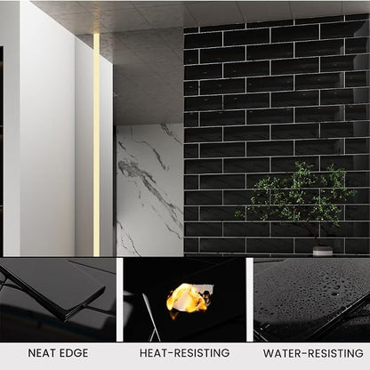 Black Glass Subway Tile 4 x 12 Inch for Kitchen Backsplash Bathroom Shower Wall Pack of 12 Pcs 4 sq.ft